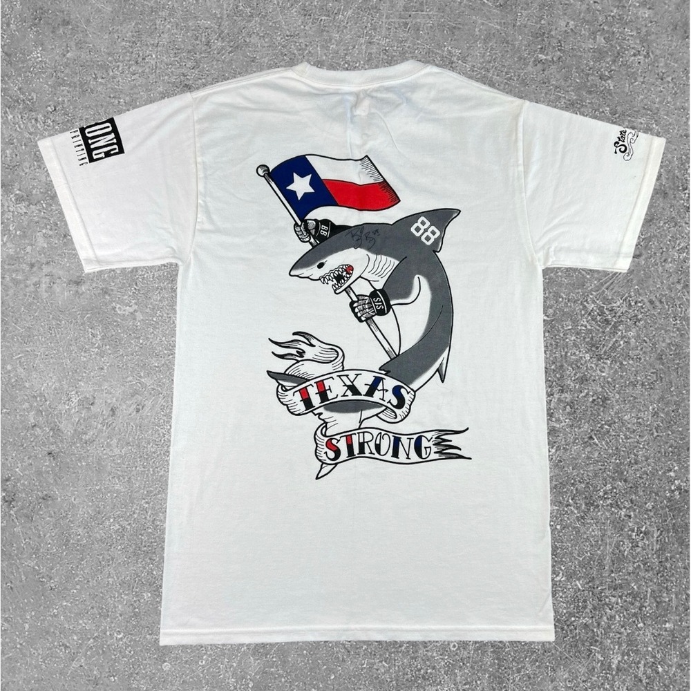 Burnzies Battalion Texas Strong Shark Graphic T-Shirt Mens Small White Military